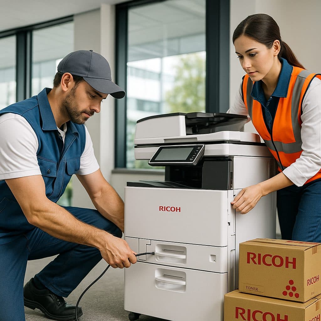 Técnico instalando multifuncional Ricoh A3